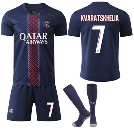 2025-2026 Paris Saint-Germain Hjemmebanetrøje Børn Voksen Fodboldtrøje med Strømper No.7 Kvaratskhelia No.7 Kvaratskhelia L