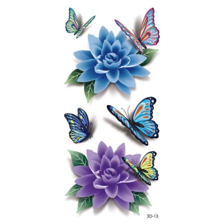 Tillfällig Tatuering 19 X 9cm - Blommor / Fjärilar