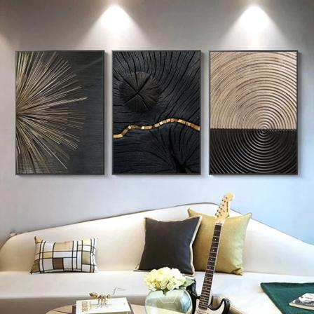 3 Panel Vægkunst Tryk Plakater Moderne Nordisk Vægmaleri Design Billede Sort Guld Årsring Linje Dekoration Maleri til Hjem Stue Dekoration