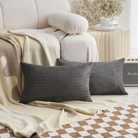 IC Soffkuddar 12 x 20 Manchester avlångt set med 2 dekorativa kuddar för bäddsoffa, 12 x 20 tum, mörkgrå