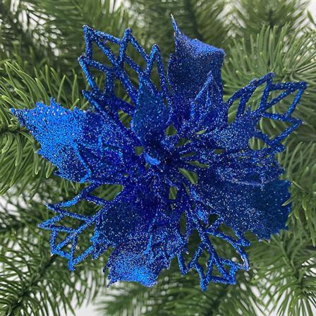Julstjärna Glitter Flower Xmas Tree Hängande Dekor Royal Blue 1pc