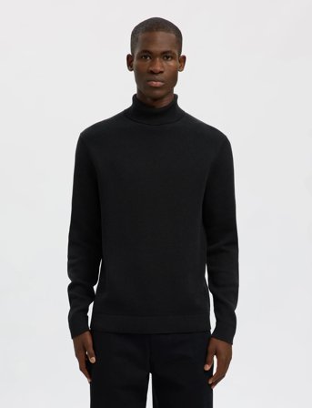 Selected Slhdane Ls Knit Structure Roll Neck Noos - Black - XL