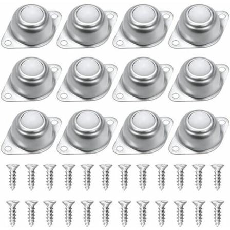 Pallopyörät huonekaluihin, 12 Pack Ball Transfer, Nylon ja ruostumattomasta teräksestä valmistetut pallorullat, 24 ruuvilla, Sli