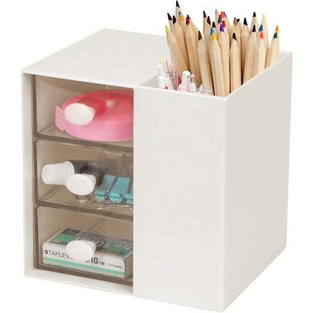 Bords Blyant Pen Holder, Kontor Bordsorganisatorer Desktop Opbevaring Pen Organiser med 3 Uafhængige Skuffer