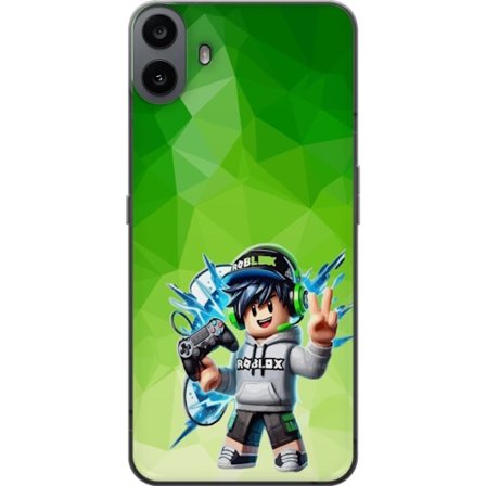 Kompatibelt Mobildeksel til Nothing CMF Phone 1 Roblox-inspirert gamerfigur med headset, håndkontroll og energiske effekter mot grønn bakgrunn