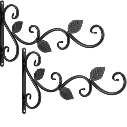 Jern Blomsterpotte Veggkrok, [2 stk.] Fugleformet Veggmontert Lyktkurv Brakett, Utendørs Balkonghagedekorasjon - Svart Lakk
