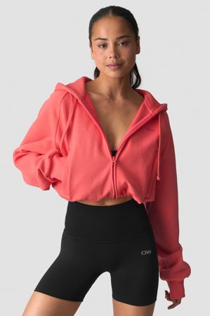 ICANIWILL - Everyday Cropped Zip Hoodie Dark Pink Peach - Dames - sportkleding van ICIW