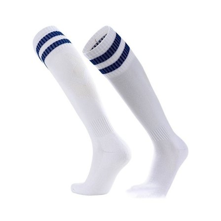Lange fodboldstrømper, svedtransporterende og skridsikre sportsstrømper, hvide og blå