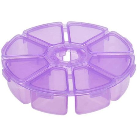 1-pack Rund förvaringslåda med 8 fack, lätt att bära, för förvaring av örhängen, ringar, pärlor, strass, piller och mer (peuple)