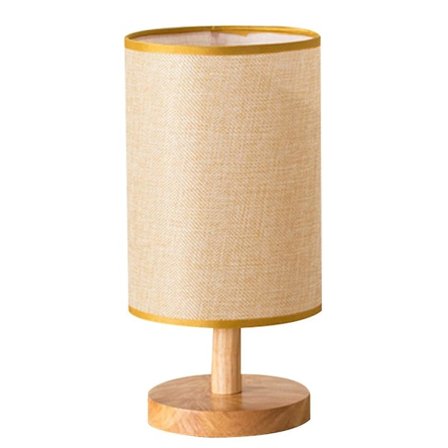 Lampe med træbase og stofskærm til soveværelse, stue, stemningslys, natbord