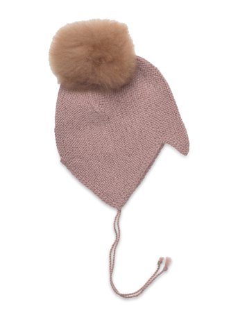 Bonnet Wool Knit Alpaca Pompom Pink Huttelihut