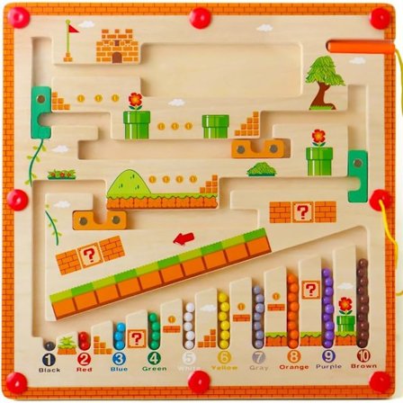 Montessori Magnetisk Farve & Tal Labyrinth - Træmagnetisk Bræt til Småbørn, Farvegenkendelse & Tælling, Finmotorik, Gave til 3-6 År