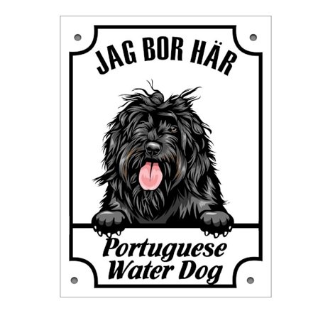 Plåtskylt portuguese water dog Kikande hund skylt