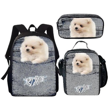 Uusi tulokas 3 kpl/setti 3d-tulostus Ly Dog -reppu Ester-salkku lounaslaukulla ja kynälaukulla