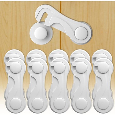 10-pak skabslåse til børn, børnesikring til køkkenskabe, nemme at installere børnesikre skabslåse, velegnede til skabe, skuffer og