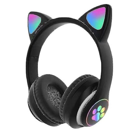 Black-wireless Bluetooth Headphones Cat Ear Headset With Led Light