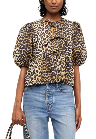 GANNI Printed Cotton Poplin Peplum Blouse Blusar Dam Flerfärgad 44