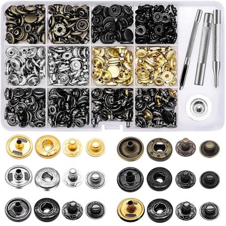 120 sett skinn trykknapper sett, metallknapp trykknapper trykknapp