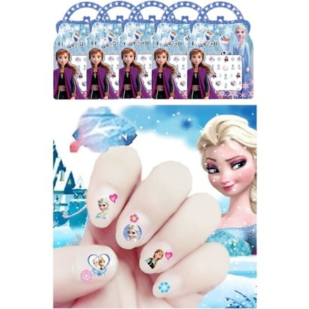 Negleklistermærker til børn, 170 stk. 5 pakker, unikke tegneserie 3D Anna Elsa til små piger, Frozen 2 negleklistermærker 5 ark, blå (FZ11)