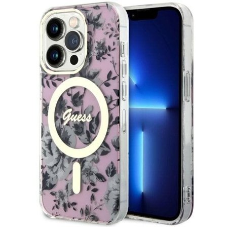 Guess GUHMP14LHCFWSP iPhone 14 Pro 6.1" vaaleanpunainen kovakotelo Flower MagSafe