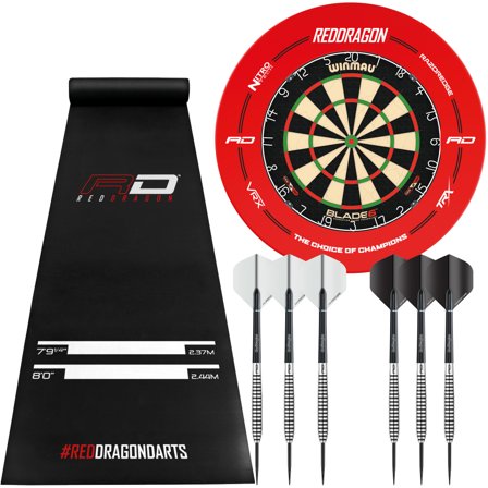 Red Dragon Darts Surround Set,Blade 6 Dartboard,8' Mat,2 Sets Darts,Professional Set,Game Accessories,Home Game Room,Pub Games,Family Games