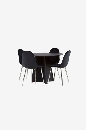 Venture Home - Spisegruppe Bootcut med 4 stk stoler Polar - Svart - Spisegruppe 4 personer - Fra Homeroom