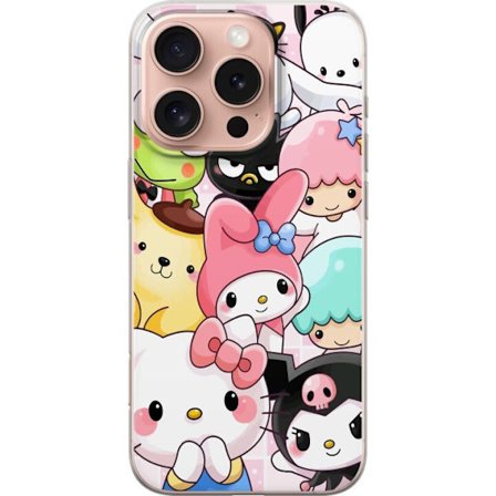 Yhteensopiva Puhelinkuori Apple iPhone 16 Pro Tiheä kuvio suloisia hahmoja, joilla on suuret silmät eri väreissä ja ilmeissä LABUBU-tekstillä