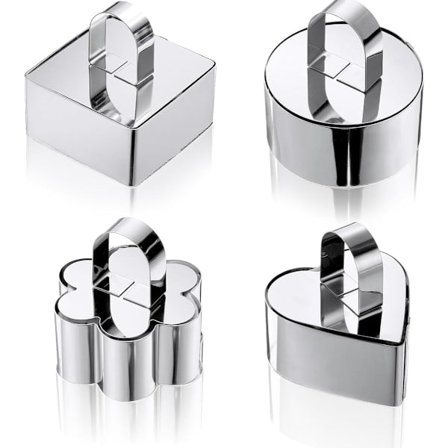 deler - rustfritt stål - dessertringer - kake ringer - med håndtak - former - for baking og matlaging av kaker, mousser og desserter - 8*3.8 cm - sølv