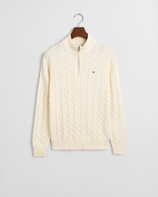 GANT - Kabelstrikket genser med half-zip til ungdom cream