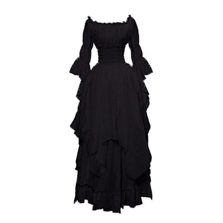 Vintage Lyx 1700-tals viktoriansk virkad Spets Bell Drapera ärmar Medeltida renässans Gotisk Ground Cosplay Vintage Klänning Klänning Bröllop