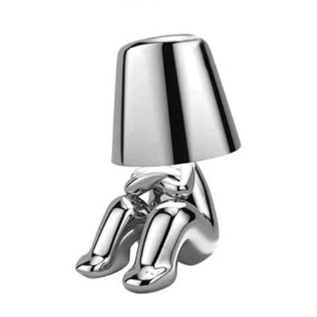 LED Touch Bordlampa Nordisk Tema Varm Ljus Liten Gyllene Man Nattlampa Studie Rum Skrivbord Sängbordlampa Sitting Style 8058 Silver