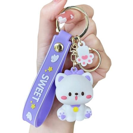 Sød lille kat nøglering dekoration, blød PVC håndtaske tilbehør piger kvinder