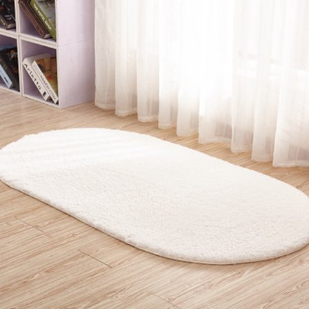 Oval tjock plyschmatta för vardagsrum sovrum - Vit