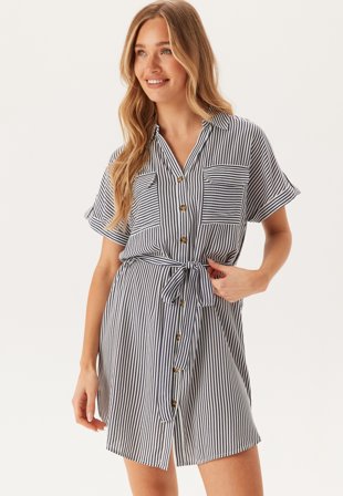 VERO MODA - Vmbumpy Ss Short Shirt Dress - India Ink Stripes:snow White - Kläder - - Bubbleroom