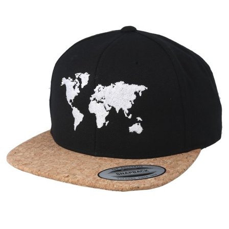 Bacpakr - Svart snapback Keps - World Map Black/Cork Snapback @ Hatstore