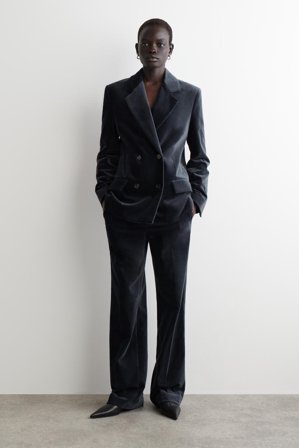 COS Women's Velvet Straight Leg Trousers in Blue