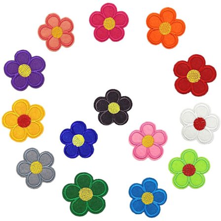 48 stk. Fargerike blomsterlapper for klesreparasjoner og dekorasjoner (12 farger)