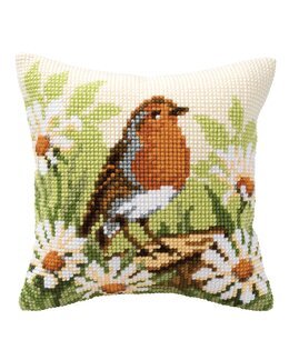 Broderipakke Pute Fugl & Blomster - Vervaco