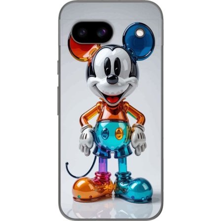 Google Pixel 8a Gennemsigtig cover Mickey futuristisk farverig figur glansfuld legetøj krom neon Disney popkunst moderne samlerobjekt livlig karakter