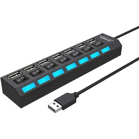 Multi Port USB Hub Splitter, 7-Port USB 2.0 Hub til bærbar computer, USB Port Expander med On/Off individuel switch Kompatibel til alle USB-enheder, 2
