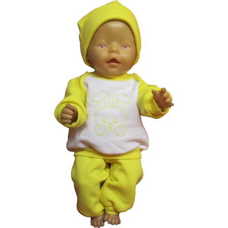 Gul/vit joggingdress med kanin till Baby Born, dockkläder.