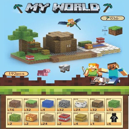 Minecraft byggeklodser, inklusive 192 stk. sekskantede magnetiske legetøj med 6 figurer, byhøvdingen