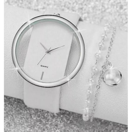 Watch Gift Set for Women Ladies White Silver Pearls Minimalist High Quality