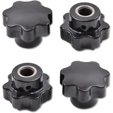 Hunknap med gevind, stjerneformet sort plastikhåndtag, stjernehovedknapmøtrikker, M6-håndtag til maskinværktøj, gennemgående hul, 4 stk.