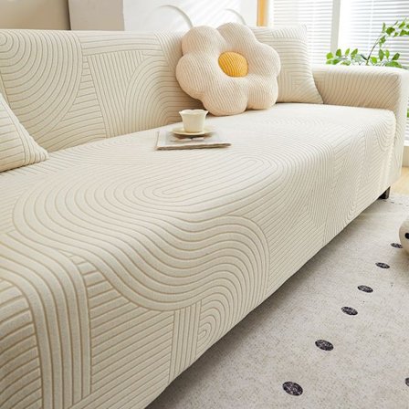 Korrugerad beige; Lämplig för 145×185cm tvåsitssoffa | Inkluderar 1 prydnadskuddfodral; Högelastiskt fleece sofföverdrag, allround, korrugerat