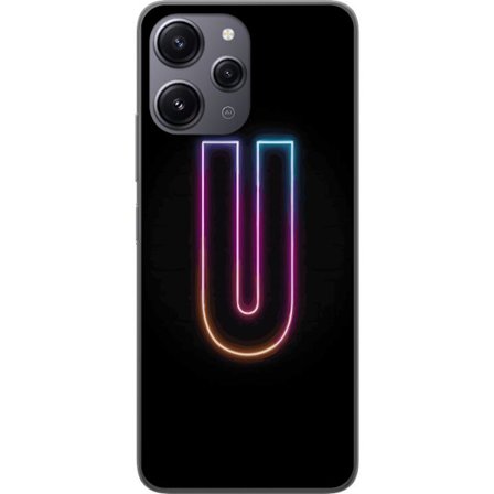 Yhteensopiva Puhelinkuori Xiaomi Xiaomi Redmi 12 Minimaalinen neonkirjain U kirkkaalla valaistustehosteella mustaa taustaa vasten