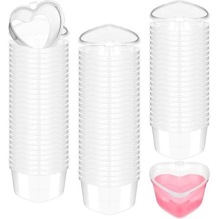 100 stk. hjerteformede opbevaringsbeholdere til Valentinsdag, 50 ml, mini hjerteæsker i klar plast til opbevaring af fødevarer