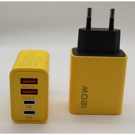 120W hurtiglader med dobbel USB + dobbel Type-c multi-port PD hurtiglading - Europeisk standardlader