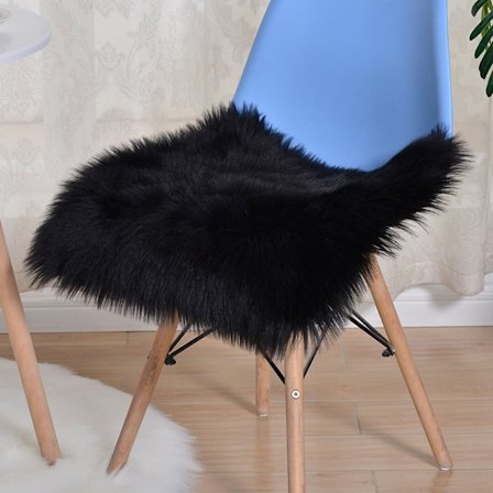 Fuskpäls fårskinn fyrkantig stolsöverdrag sittdyna kudde ultra mjuk fluffig matta lurvig ullmatta för vardagsrum sovrumssoffa (svart, 18"x18")