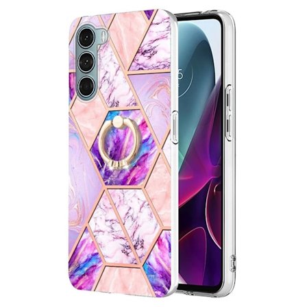 Marble Patterned Suojakuori With Ring Holder For Motorola Moto G200 5G / Edge S30 - Vaaleanvioletti
